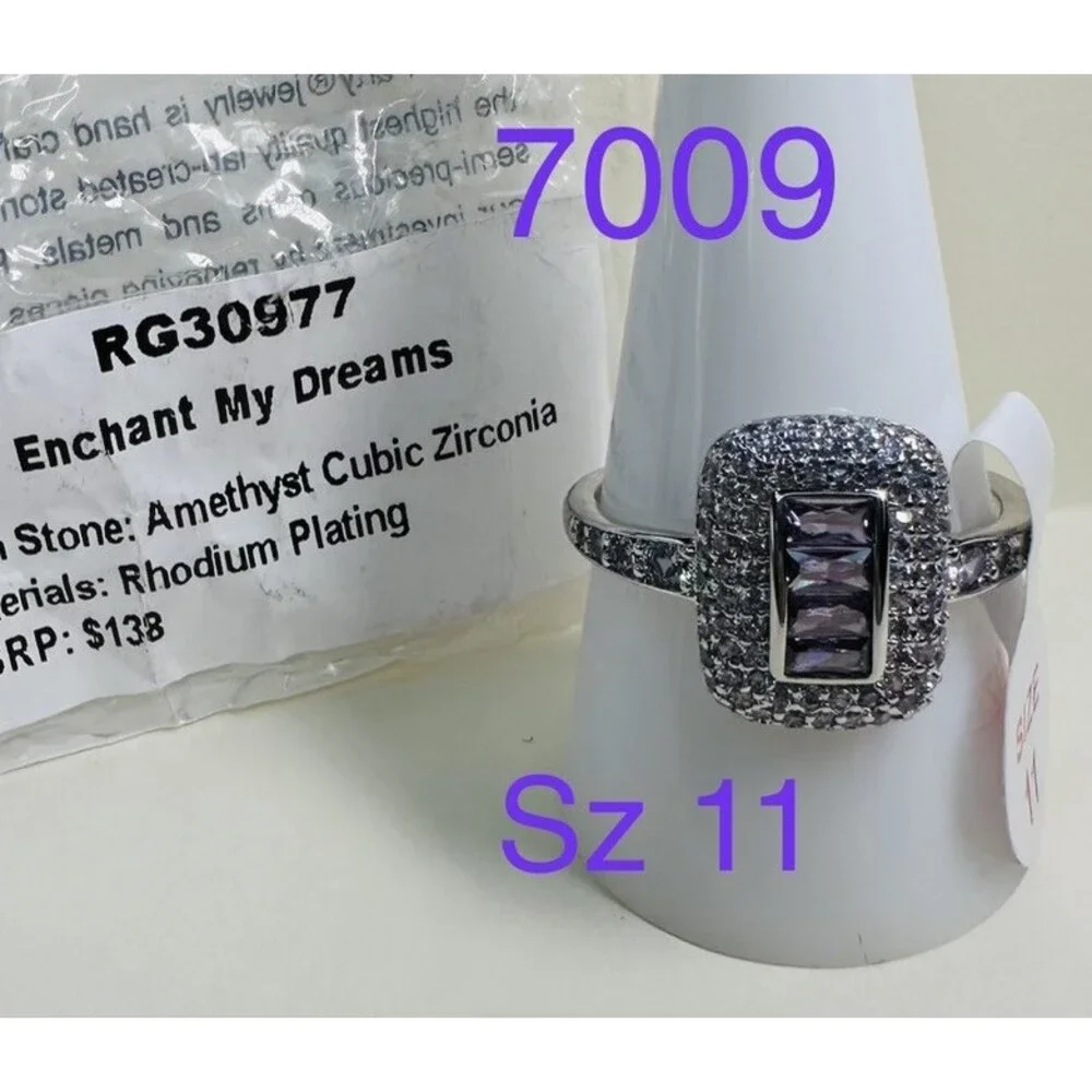 NIB Bomb Party Enchant My Dreams RG30977 Amethyst CZ Rhodium Ring Size 11